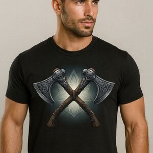 Men’s Black Nordic Battle Axe Graphic Tee | Viking Mythology Shirt | Medieval